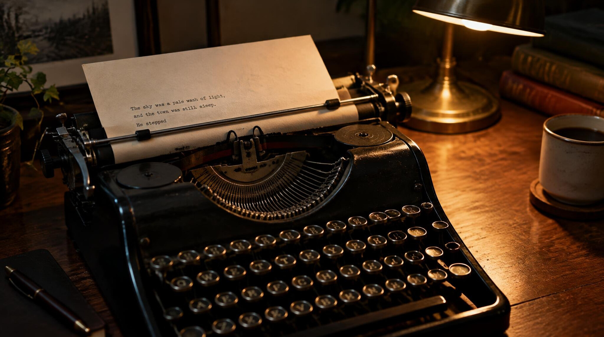 Vintage typewriter with a manuscript page on a wooden desk